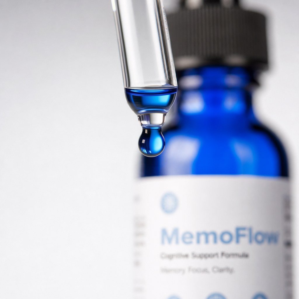 A deep-blue drop hanging from the MemoFlow dropper