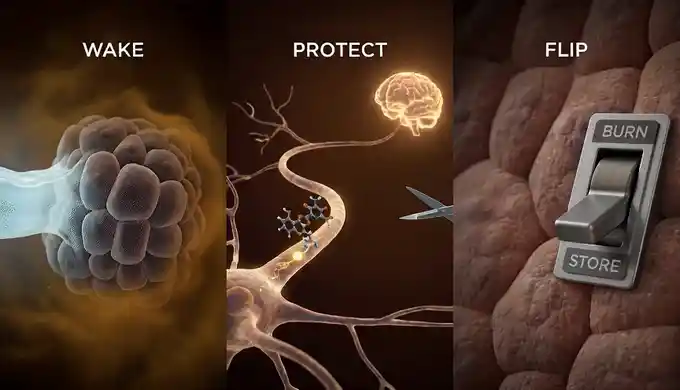 Three steps in order: wake the cells, protect the hormone, flip the switch